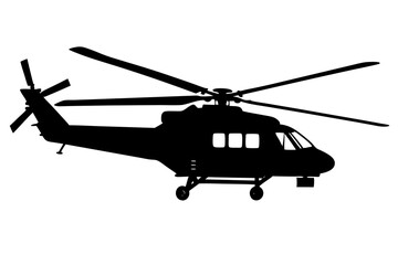 Military helicopter vector silhouette in white background