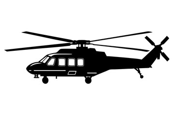 Military helicopter vector silhouette in white background