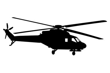 Military helicopter vector silhouette in white background