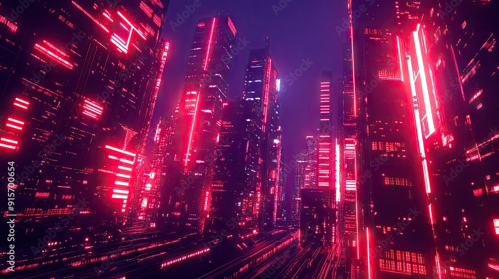 Poster neon dark city with a striking red technology backdrop. cyberpunk 3d rendering featuring dynamic neo