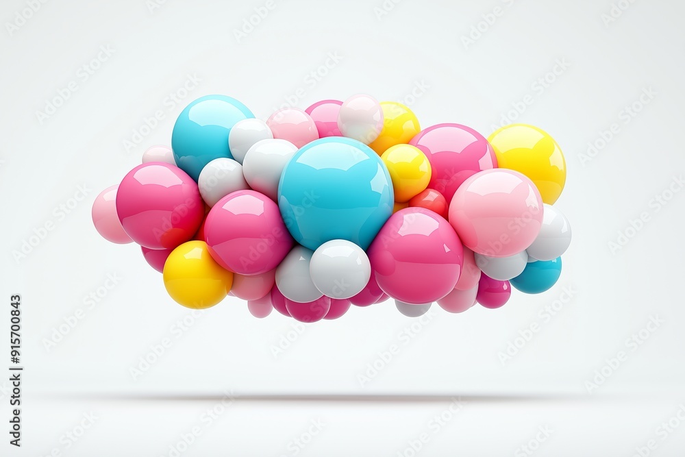 Poster a bunch of colorful balloons in the air. the balloons are in different colors and sizes, creating a 