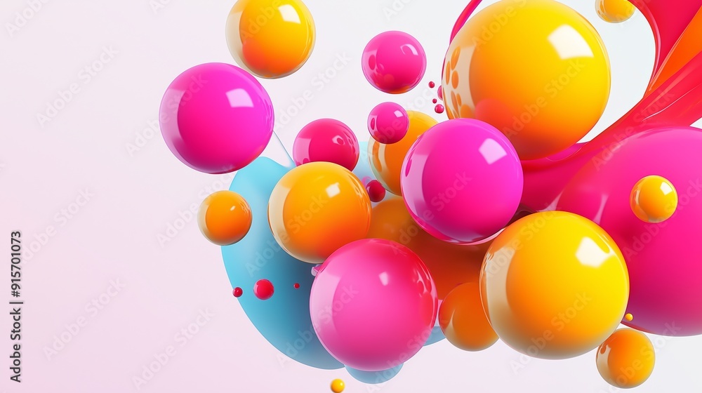 Poster a colorful explosion of balls in the air. the colors are bright and vibrant, creating a sense of ene
