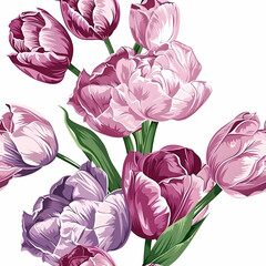 Seamless Watercolor Bouquet of Spring and Summer Colorful Flowers with Border Patterns on a White Background. Abstract Floral 3D Landscape Wall Sticker. HD Seamless Flower Wallpaper