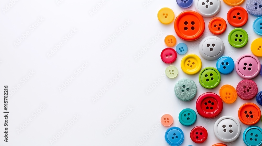 Poster a row of colorful buttons on a white background. the buttons are of different colors and sizes, crea