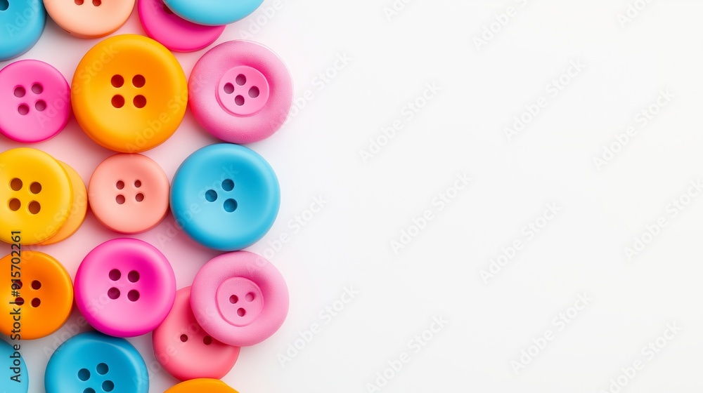 Poster a row of colorful buttons on a white background. the buttons are arranged in a way that creates a se