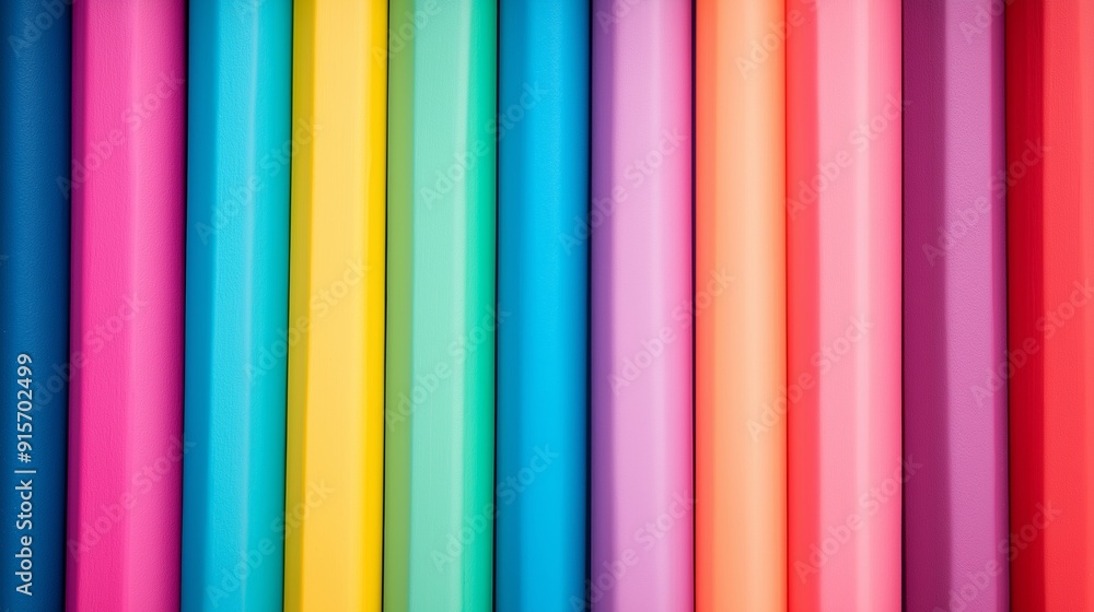 Poster a row of colorful tubes, each a different color, are lined up next to each other. the tubes are arra