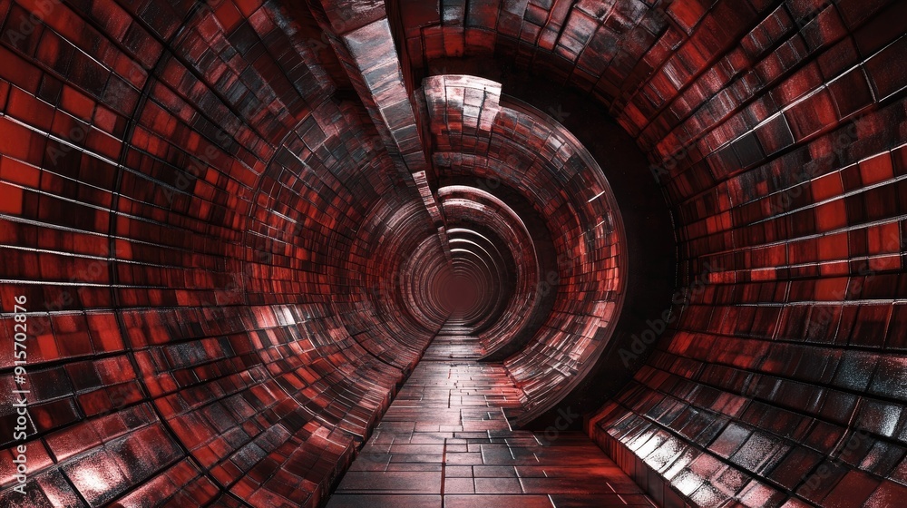 Poster reflective surfaces in a futuristic hangar tunnel with brick texture. sci-fi fantasy corridor. 3d re