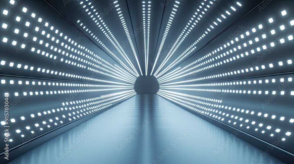 Poster reflective tunnel with glowing lights extending infinitely, creating a mesmerizing effect.