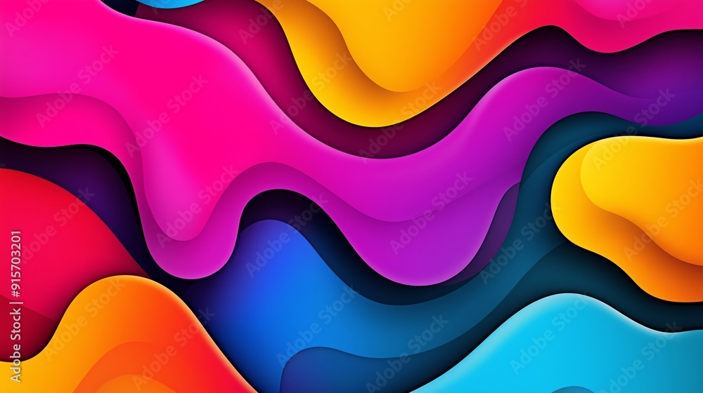 Poster a colorful, abstract painting with a wave-like pattern. the colors are bright and vibrant, creating 