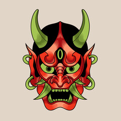 Hand drawn traditional tattoo of a Japanese oni mask 8