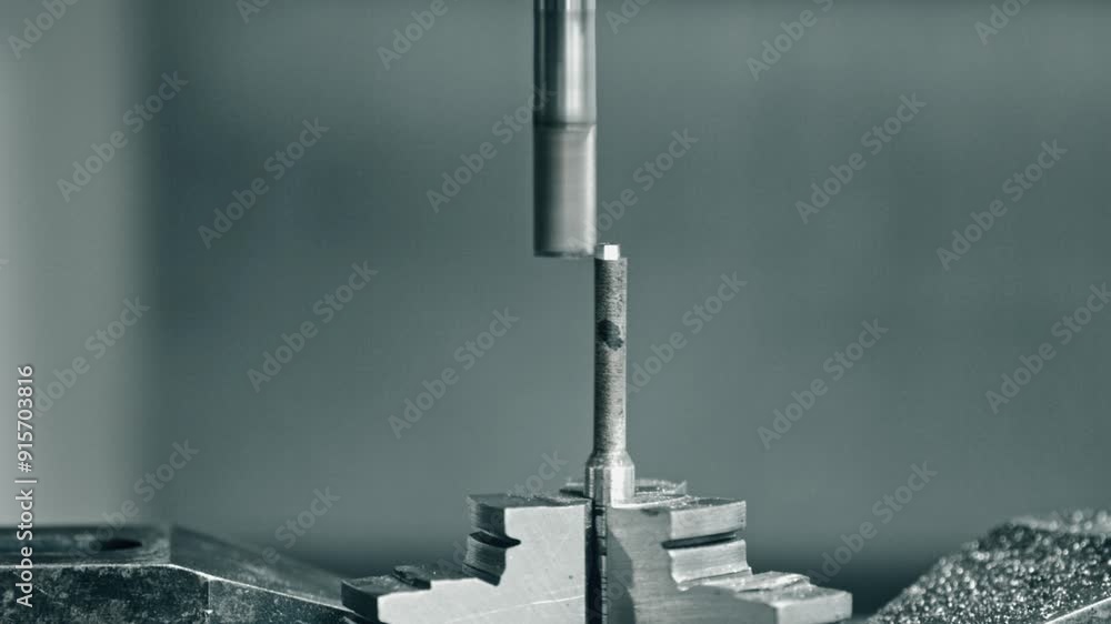 Poster high-precision cnc machine drilling metal in an industrial workshop. close-up view of the automated 