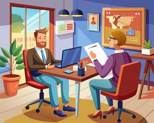 Professional Job Interview Vector Illustration