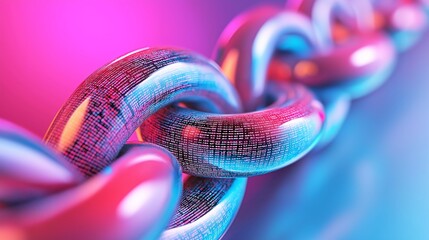 A chain of colorful spheres is shown in a blue and pink hue. The spheres are connected to each other, creating a sense of unity and continuity. The image conveys a feeling of harmony