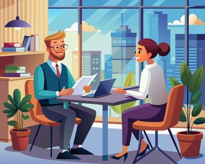 Professional Job Interview Vector Illustration
