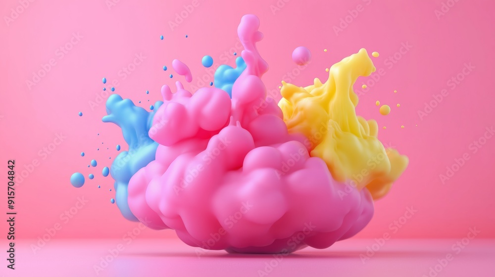 Poster a colorful explosion of paint is splattered across a pink background. the colors are bright and vibr
