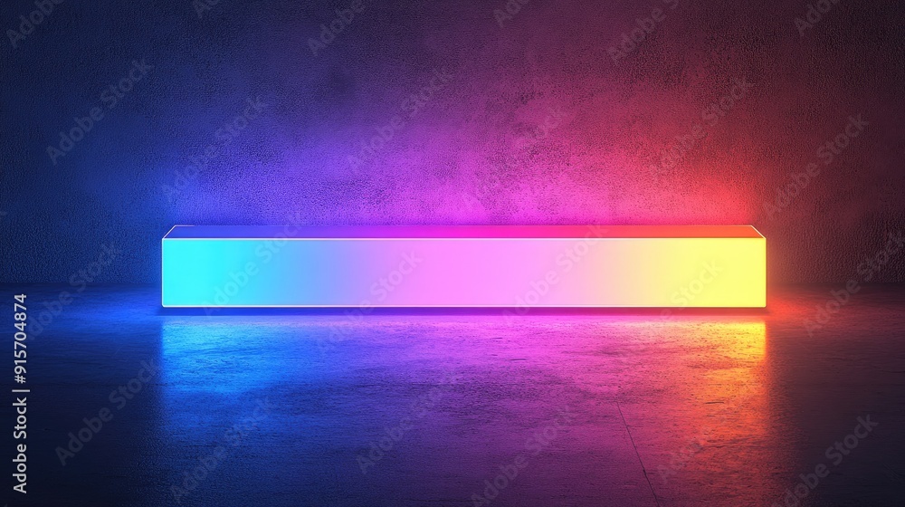Poster Vividly glowing rectangular object with multicolored illumination creating an abstract effect in the dark. a