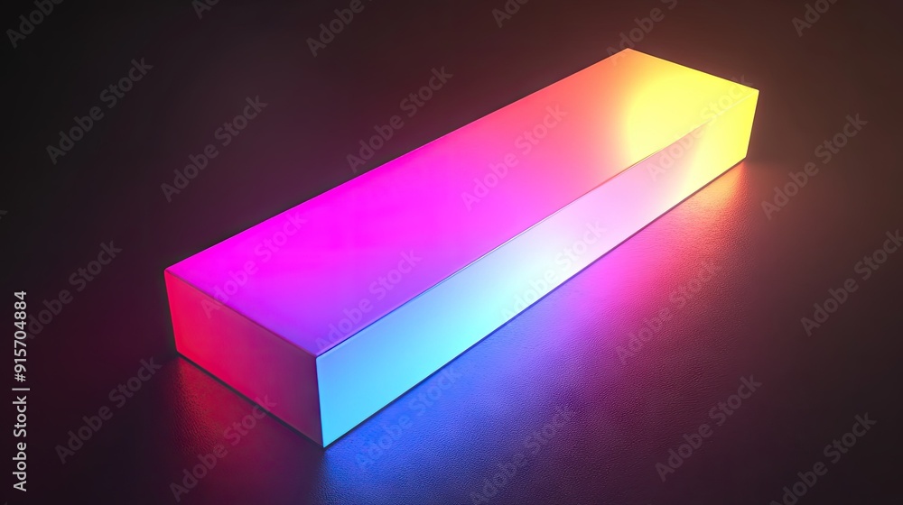 Poster Vividly glowing rectangular object with multicolored illumination creating an abstract effect in the dark. a