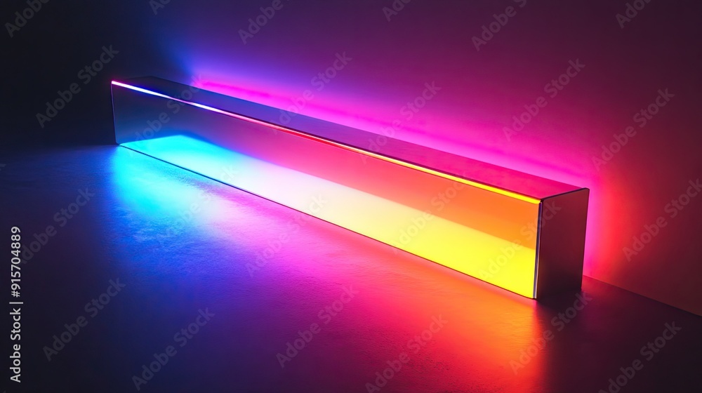 Fototapete vividly lit rectangular object with neon colors glowing brightly in the dark. -