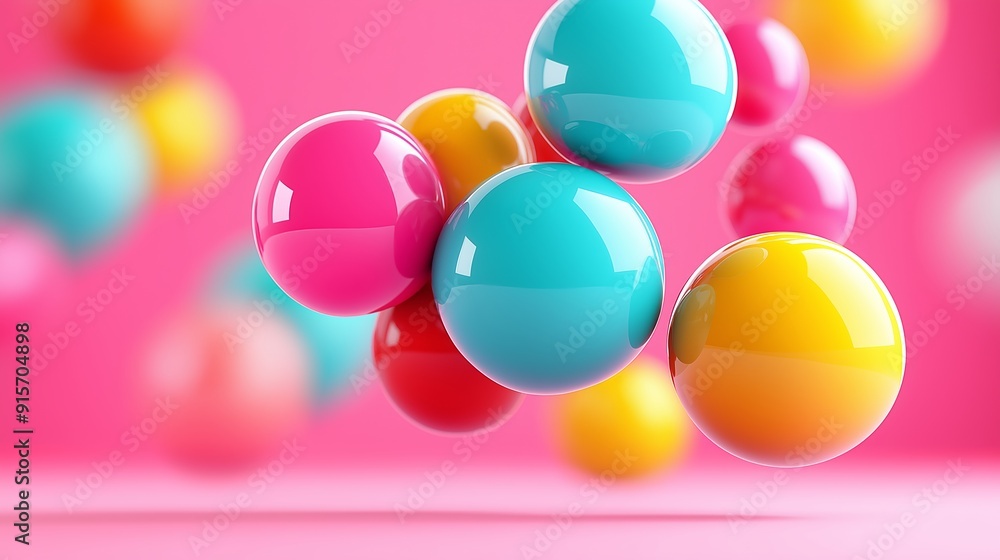 Aufkleber a bunch of colorful balls are floating in the air. the colors are bright and vibrant, creating a fun