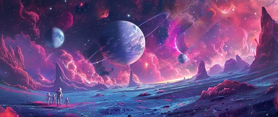 Fototapete Rund A surreal landscape of multiple planets and moons © Ranju