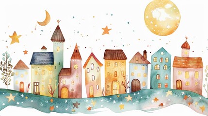 Fototapeta premium Astrological houses illustration,Clipart, watercolor illustration, Perfect for nursery art The style is hand drawn, white background