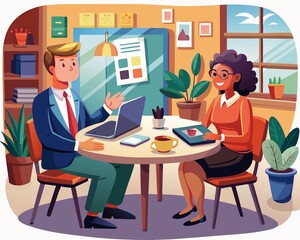 Professional Job Interview Vector Illustration