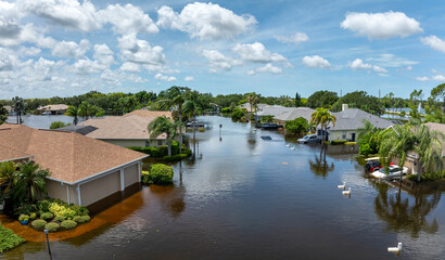 Hurricane Debby flooded homes and cars in Laurel Meadows community in Sarasota, Florida. Aftermath of natural disaster