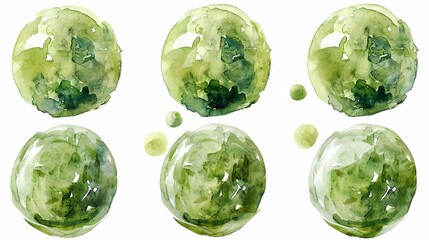 Matcha mochi ice cream balls,Clipart, watercolor illustration, Perfect for nursery art The style is hand  drawn, white background