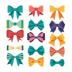 Set of bows of different colors and sizes isolated on white background. Design elements.