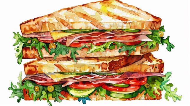 watercolor sandwich with fresh ingredients clip art preview