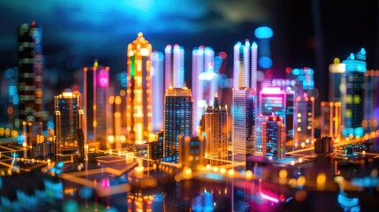 Obraz premium Neon-lit circuit boards creating a cityscape