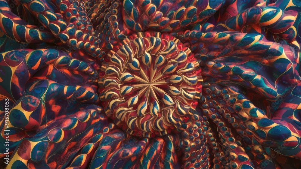 Poster intricate repeating patterns create a vibrant and precise digital allover design on fabric