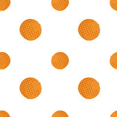 Stroopwafels seamless pattern. Dutch waffles with golden crispy textures and syrupy centers. Vector hand drawn design for packaging, textiles, and culinary-themed designs.