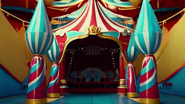 Colorful Circus Tent Entrance with Striped Canopies
