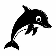 Fototapeta premium Cute dolphin silhouette. Happy cartoon kawaii animal.