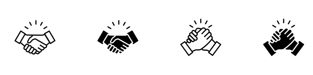 Business agreement thin line icon set. Handshake bottom or top icons, trust, agreement, friendship, greeting, loyalty, teamwork vector icons eps10.