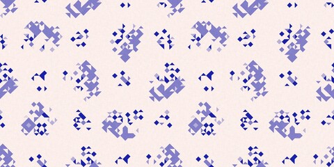 Faded electric blue glitch geo washed effect seamless border. Indigo dye grungy blotched distress abstract banner texture repeat