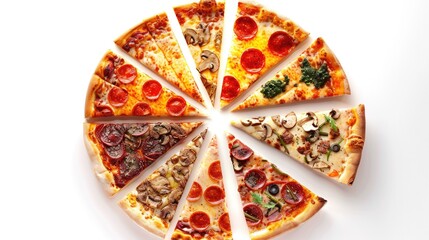 Pizza slices arranged in a circular gradient pattern