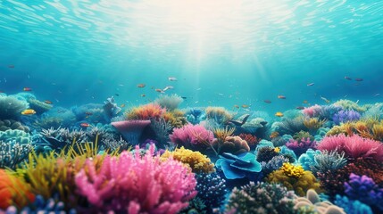Fototapeta na wymiar A mesmerizing underwater scene featuring aquatic life amidst climate phenomena such as rising water temperatures and shifting currents