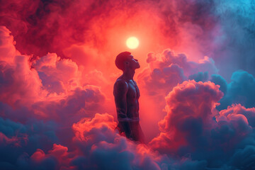 Fototapeta premium Creative portrait of man in colorful neon smoke