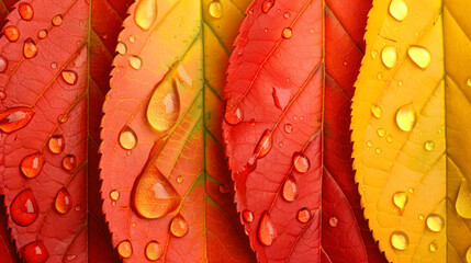 Fototapeta premium Vibrant Autumn Leaves with Water Droplets