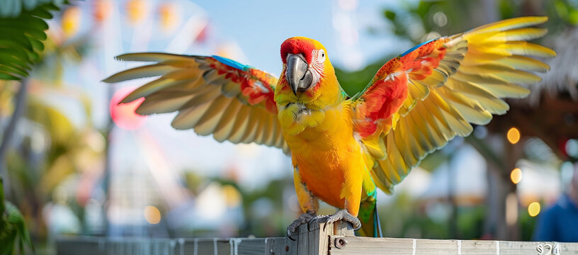 A vibrant yellow parrot