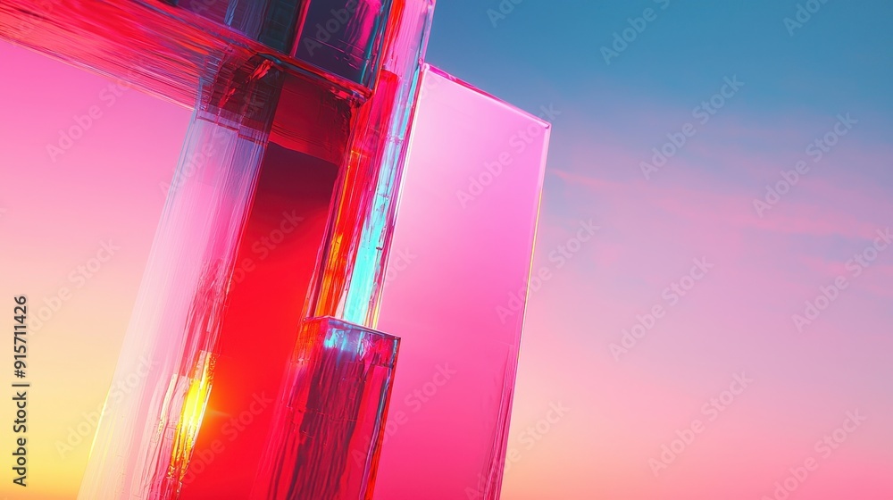 Poster abstract gradient tech backdrop with geometric transparent shapes, blending vibrant colors in soft h
