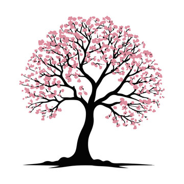 recommend clip art: Cherry Blossom Tree, vector black color silhouette, isolated white background
