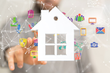 home data. Digital cyberspace with particles and Digital data network connections concept.