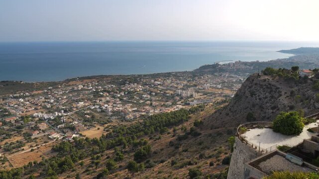 Camera pan from the city of Sciacca over the south coast of Sicily, Italy