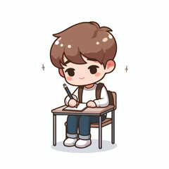 a teenager studies hard by taking notes