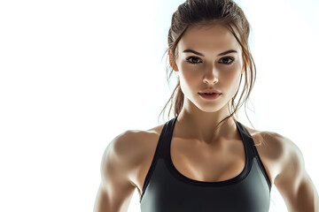 Portrait of Pretty Young Fitness Woman Posing in Sportswear, on a white background