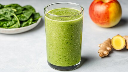 Apple and spinach smoothie with a hint of ginger green fruit blend immune boosting drink