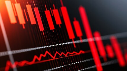 Bearish red candlestick with artistic waveforms and price decline economic recession market trends
